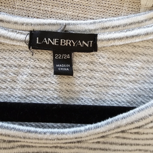 Lane Bryant 22/24 Cotton Blend Graphic White Gray Stripe Long Sleeve Tee - Picture 4 of 9